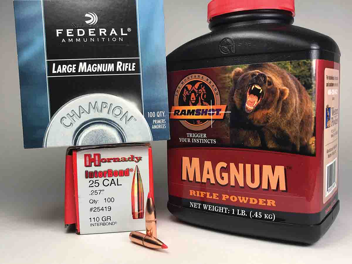 Hornady 110-grain InterBonds, Ramshot Magnum powder and Federal 215 primers were an accurate combination.